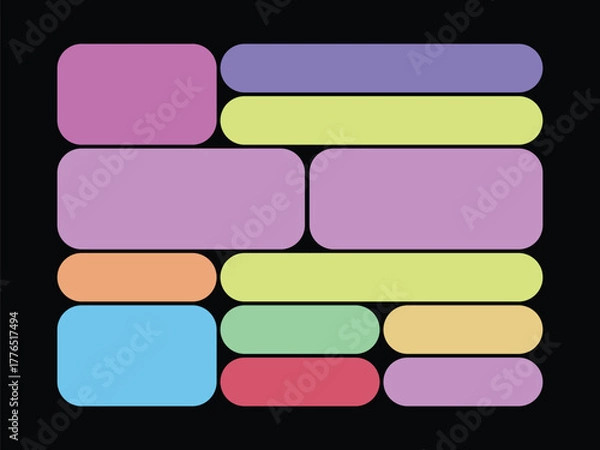 Fototapeta Bento grid layout abstract composition of rounded rectangles in various pastel colors against a black background