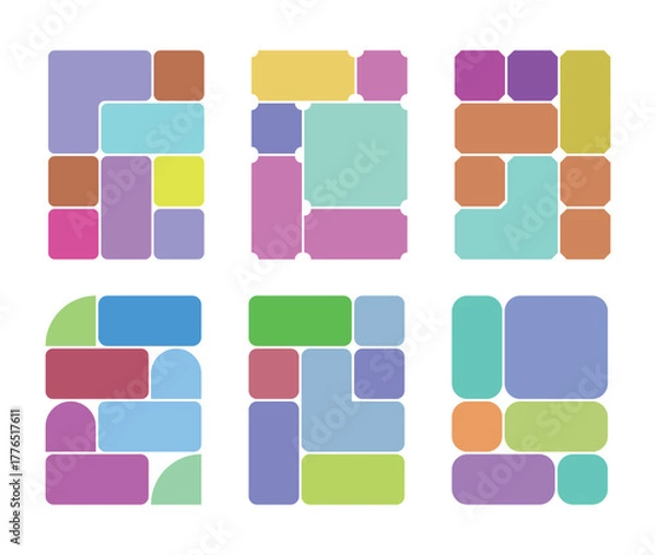 Fototapeta Bento grid layout abstract geometric composition of colorful rounded rectangles and squares on a white background