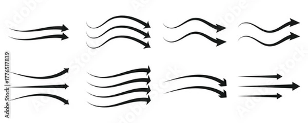 Fototapeta Set of black and arrow showing air or wind flow. Air conditioner direction. Isolated on white background .