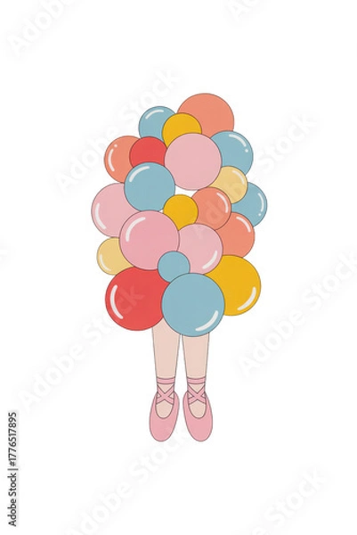 Fototapeta Ballet dancer floating with colorful balloons isolated on transparent background