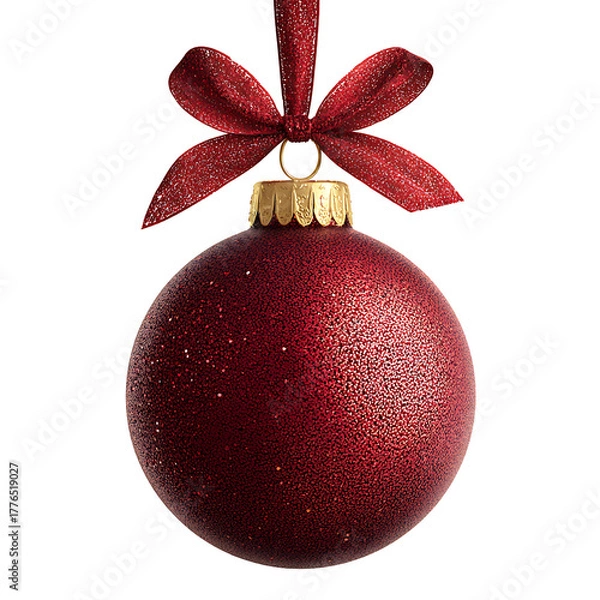 Obraz red christmas ball with ribbon on transparent background PNG