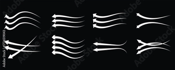Fototapeta Air flow arrow. Set of arrows showing direction of air movement. Air flow isolated on white background.