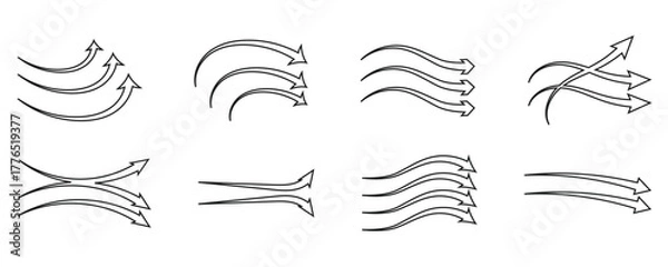 Fototapeta Air flow arrow. Set of arrows showing direction of air movement. Air flow isolated on white background.