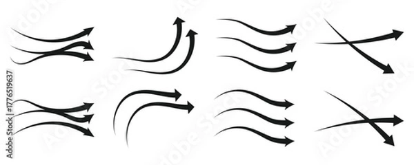 Fototapeta Air flow arrow. Set of blue arrow showing wind air flow. Vector set of air flow arrows. Blue air flow arrows showing wind circulation and ventilation.