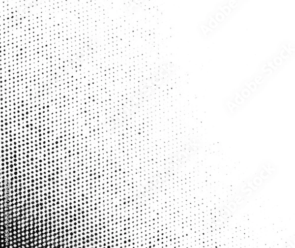 Fototapeta Halftone texture with dense black dots fading smoothly from left to right, set on a transparent background for subtle shading effects.