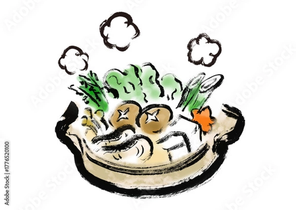 Obraz 鍋物　和風筆書きイラスト