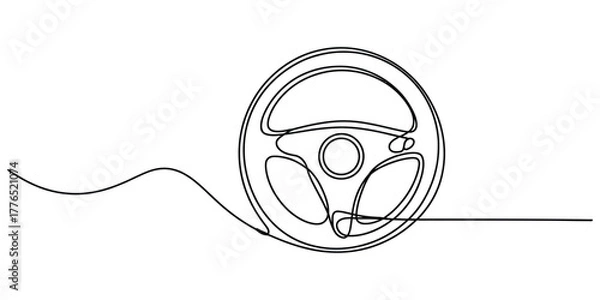 Fototapeta Simple continuous line drawing of a Car steering wheel