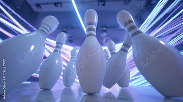 Fototapeta Bowling Pins in a Neon Lit Alley