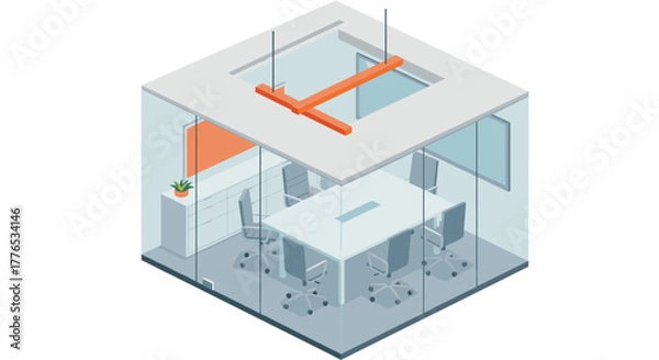 Fototapeta Modern isometric glass office meeting room with chairs and table