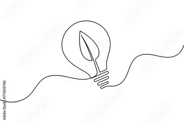 Fototapeta Light bulb icon continuous one line drawing minimalist outline vector illustration
