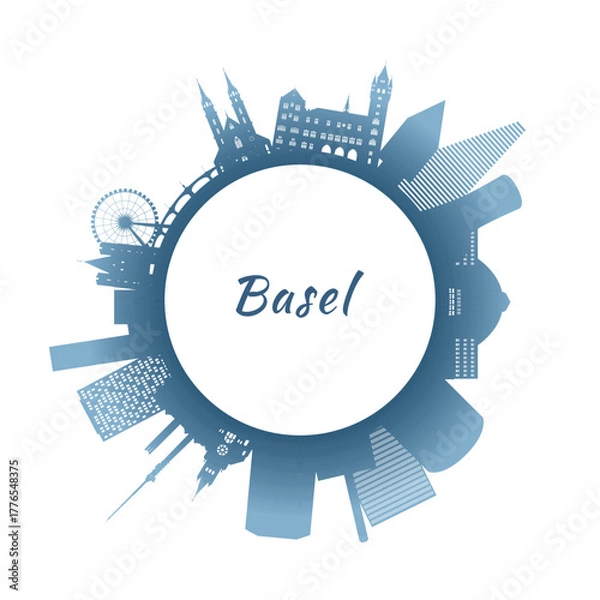 Fototapeta Basel skyline with colorful buildings. Circular style. Stock vector illustration
