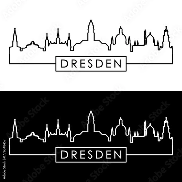 Fototapeta Dresden skyline. Linear style. Single line. Editable vector file.