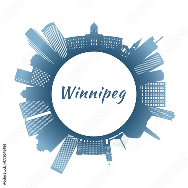 Fototapeta Winnipeg skyline with colorful buildings. Circular style. Stock vector illustration
