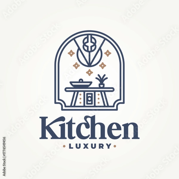 Obraz minimalist restaurant kitchen with luxurious ornaments line art icon badge logo vector illustration design