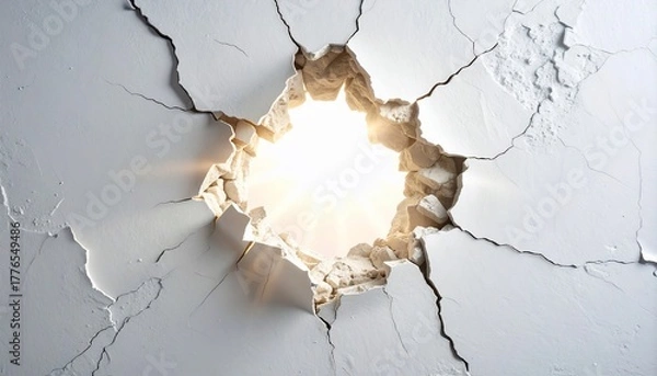 Fototapeta Abstract artwork showcasing a fractured surface revealing radiant light and inner depth without