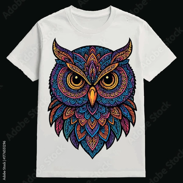 Obraz Colorful cat head mandala arts isolated on black and white t shirt