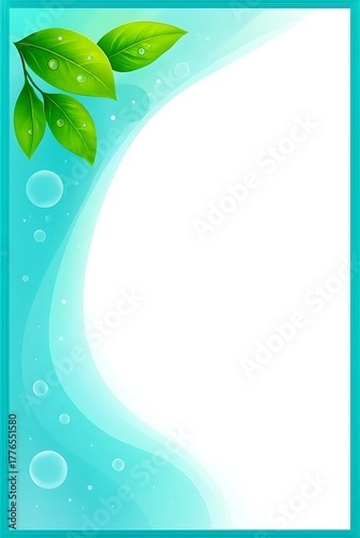 Fototapeta Abstract blue background with green leaves and light effects