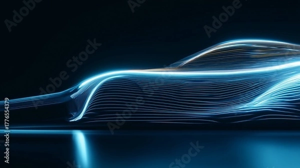Obraz Futuristic Electric Car Design with Glowing Blue Light Lines