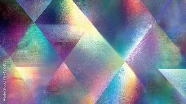 Fototapeta Holographic abstract geometric background with vibrant color shifts and textured light refraction