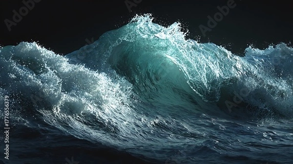Fototapeta Majestic blue-green ocean wave cresting with powerful splash and white foamy spray