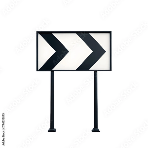 Fototapeta Turn sign isolated on transparent background, black and white chevron direction