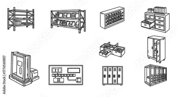 Fototapeta storage solutions displaying various shelving units cabinets and lockers for efficient space utilization in factories and warehouses optimizing organization