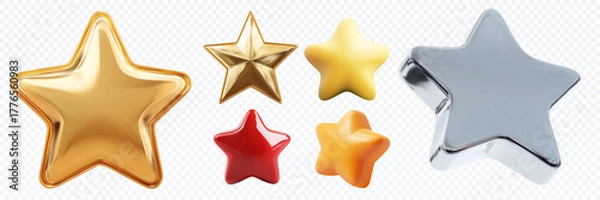 Fototapeta Glossy Metallic Stars Collection Gold Silver Red Orange Vector