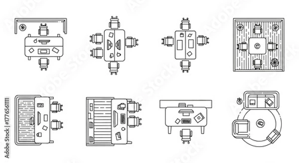 Fototapeta office layout plan top-down view of different office setups ideal for architecture and interior design projects showcasing spatial planning ergonomics