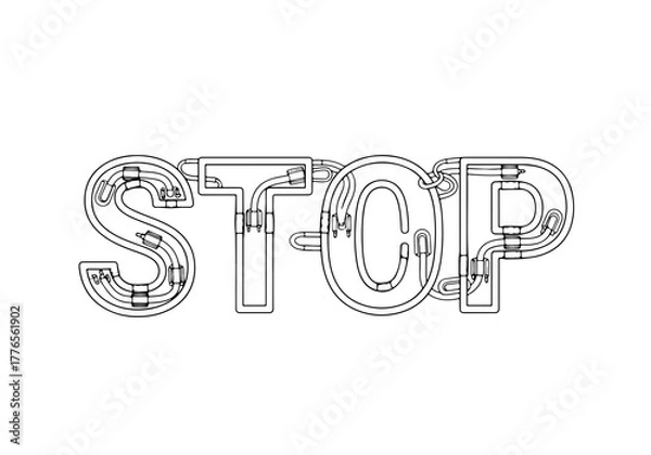 Obraz Stop word with light bulbs and cables inside, neon sign template, electric concept, vector design isolated