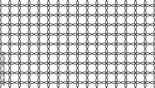 Fototapeta Minimal black line floral geometric seamless pattern – modern abstract grid background