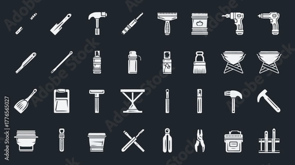 Fototapeta Collection of various tools and equipment for construction and repair work.