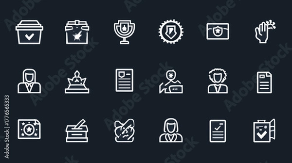 Fototapeta Hand Drawn Election and Voting Line Icon Set on Dark Background.