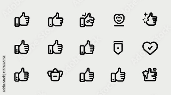 Fototapeta Thumbs up icons representing approval and positive feedback in various styles.