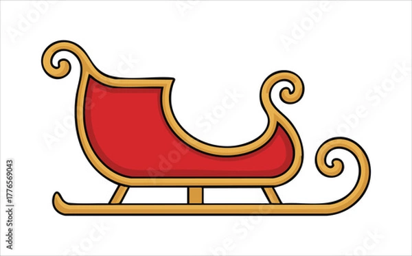 Fototapeta Christmas sleigh with metallic gold accents vector art isolated on white background