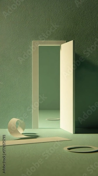 Fototapeta Discover new possibilities through an open door, symbolizing innovation and the next step in creative exploration