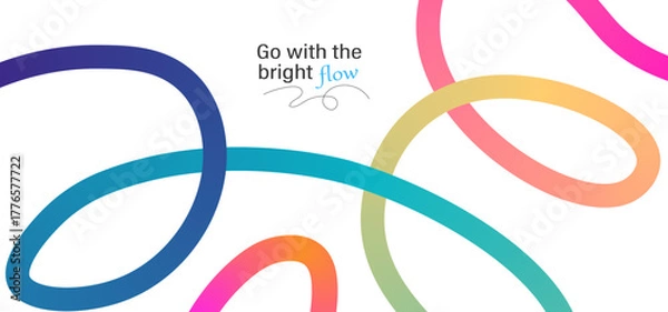 Fototapeta Color Background with Gradient Lines. Abstract Curve, Wave and Spiral Ribbons. Vector Rainbow Colored Pattern with 3D Shapes.