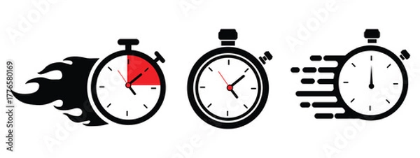 Fototapeta A fast time logo featuring a stopwatch, representing a speed concept for quick delivery, express, and urgent services. This vector line icon illustrates deadlines and delays