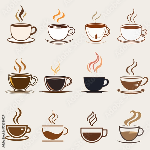 Fototapeta minimal line art coffee cup icon design, elegant coffee cup symbol for branding, minimal coffee cup collection for business and café style, vector illustration,