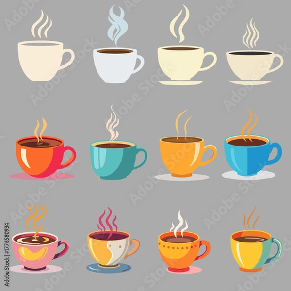 Fototapeta colorful coffee cup vector illustration, vibrant coffee cup design for café branding, colorful coffee cup collection for creative lifestyle design.