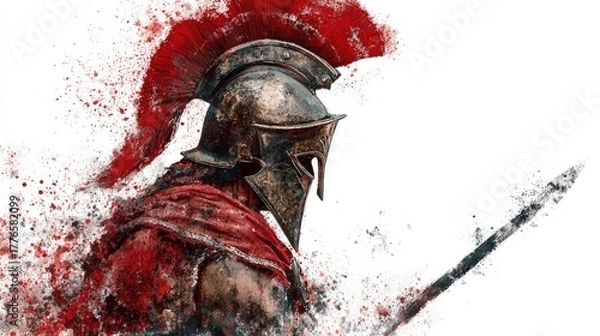 Fototapeta Man in red helmet wearing safety gear, construction worker with confident pose, industrial labor protection isolated on white background