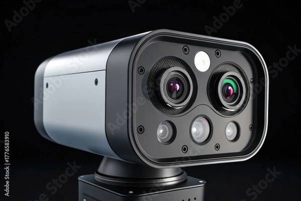 Fototapeta Closeup of a hightech camera with multiple lenses and a sleek design
