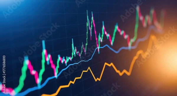 Obraz Analyzing Market Trends A Close Up View of Stock Market Fluctuations and Investment Opportunities with Dynamic Charts for Strategic Financial Planning