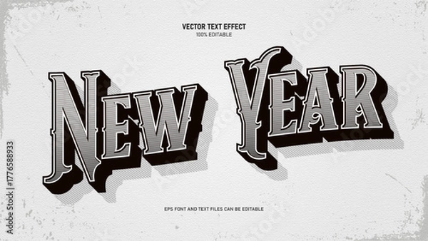 Fototapeta Happy new year text effect, vintage classic style text effect