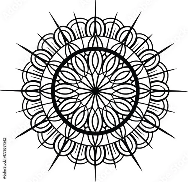 Fototapeta Black and white mandala pattern isolated on white background