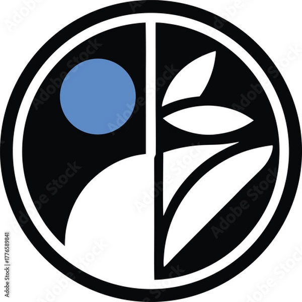 Fototapeta Abstract circle with blue dot and plant sprout