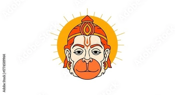 Fototapeta Radiant Hanuman Face Vector. Orange-Gold Aura with Divine Light.