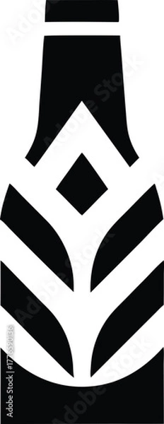 Fototapeta Black silhouette of a bottle with abstract leaf design isolated on white background