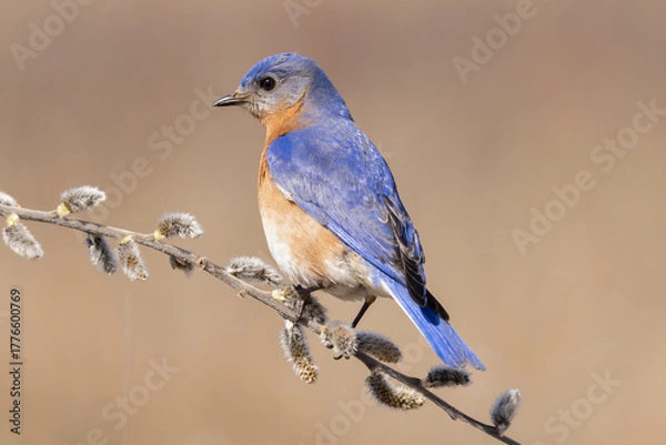 Obraz Eastern Bluebird (Sialia sialis) Bird Perched on a Willow Branch