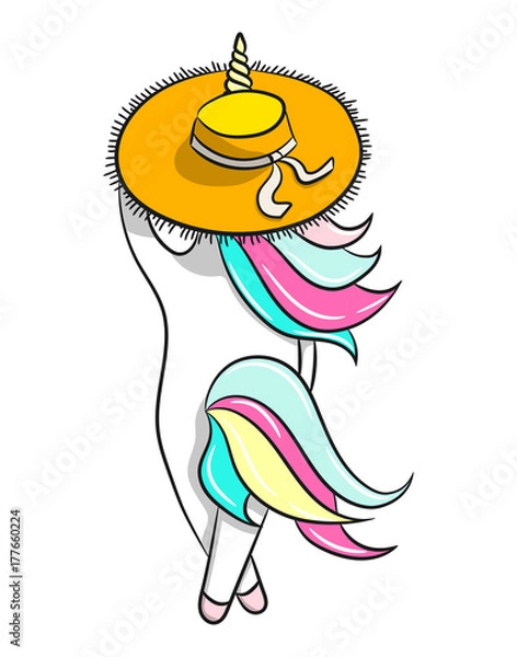 Obraz Hand drawn illustration of a magic unicorn. Can be used for greeting, birthday and invitation card.