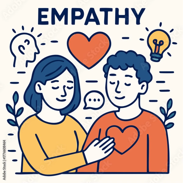 Fototapeta empathy exchange heart-hand chest gesture shared insight dialogue compassionate listening cognitive resonance